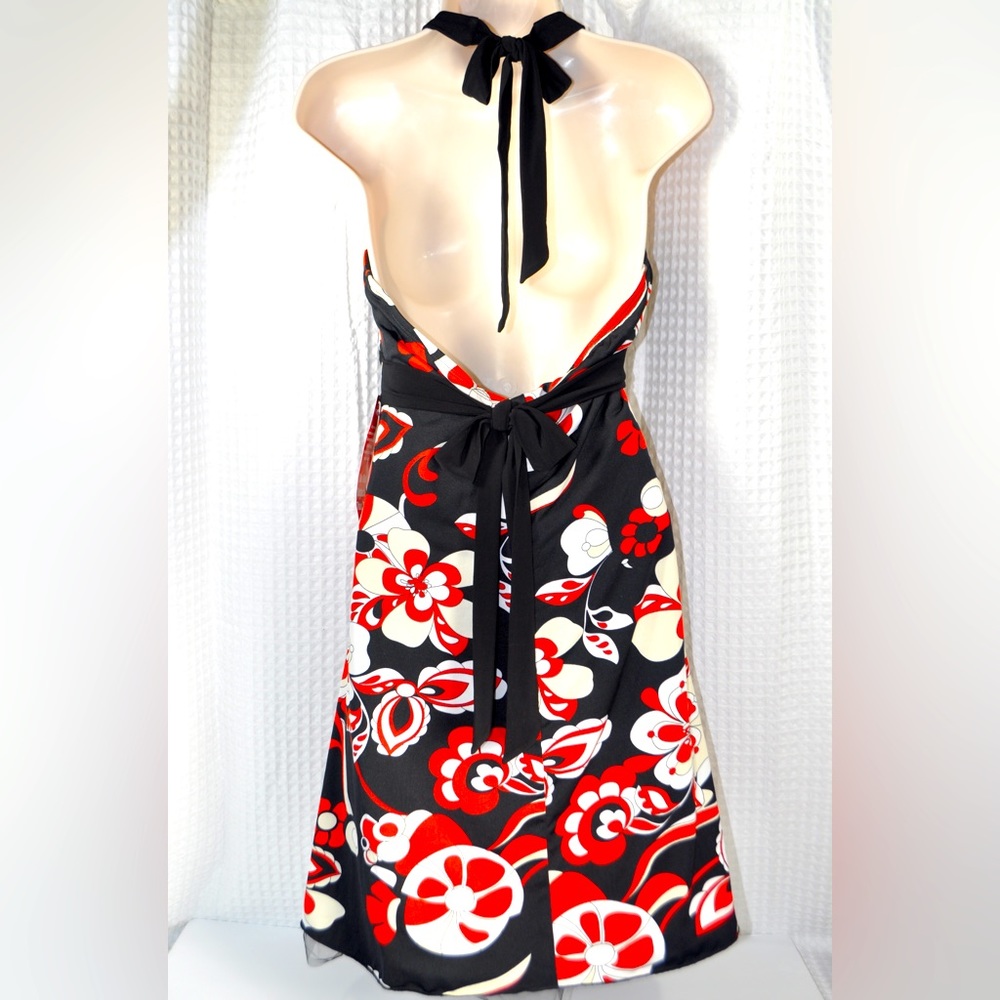 NWT Love Tease Bold Floral Black Red And White Halter Dress Women’s Size Large - Picture 5 of 8